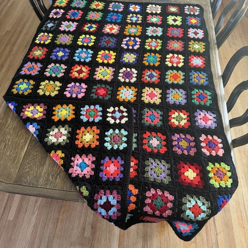 Granny Square Roseanne Hand Crocheted Afghan Throw Blanket 90s Cottagecore 66x45